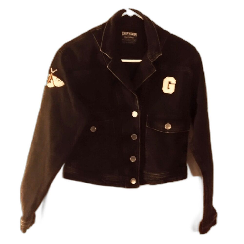 Chevignon Girls Black Denim Tiger Butterfly Applique Jacket Size XS